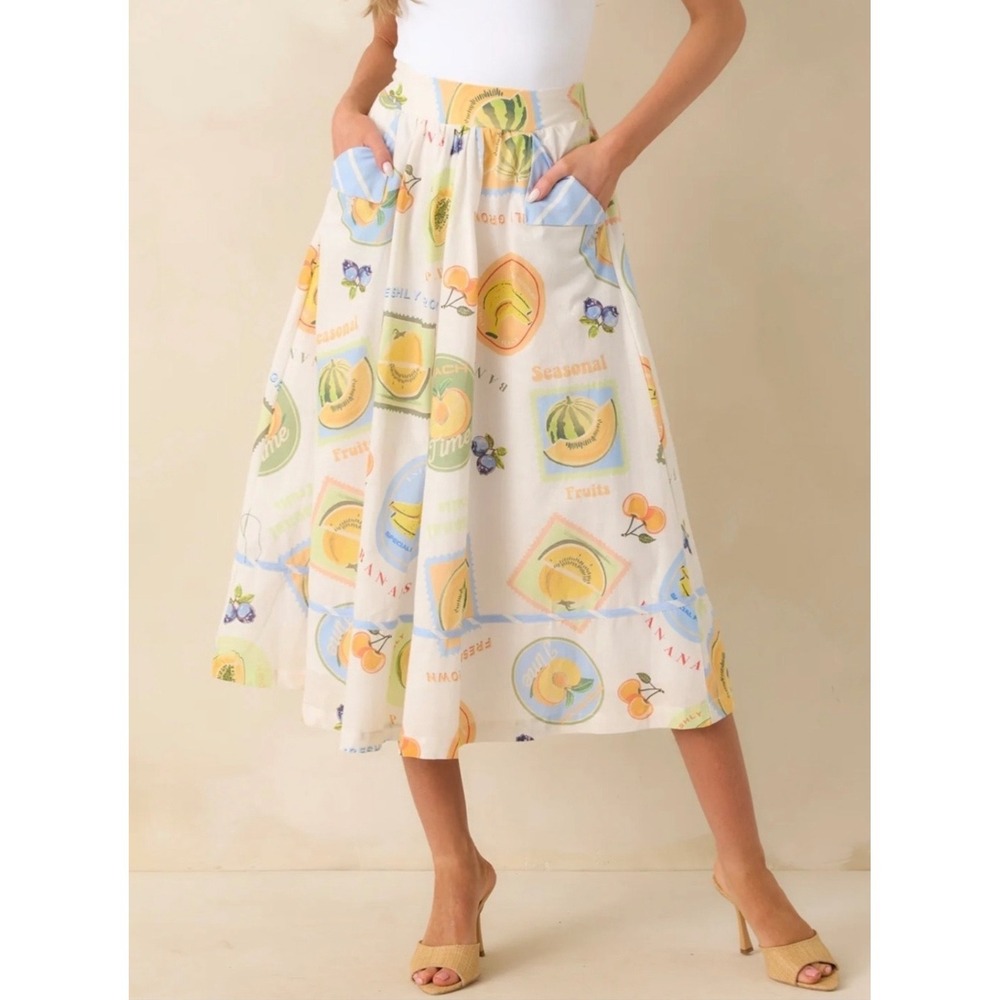 Prosperina Anne Fruit Print Apron Skirt Size M